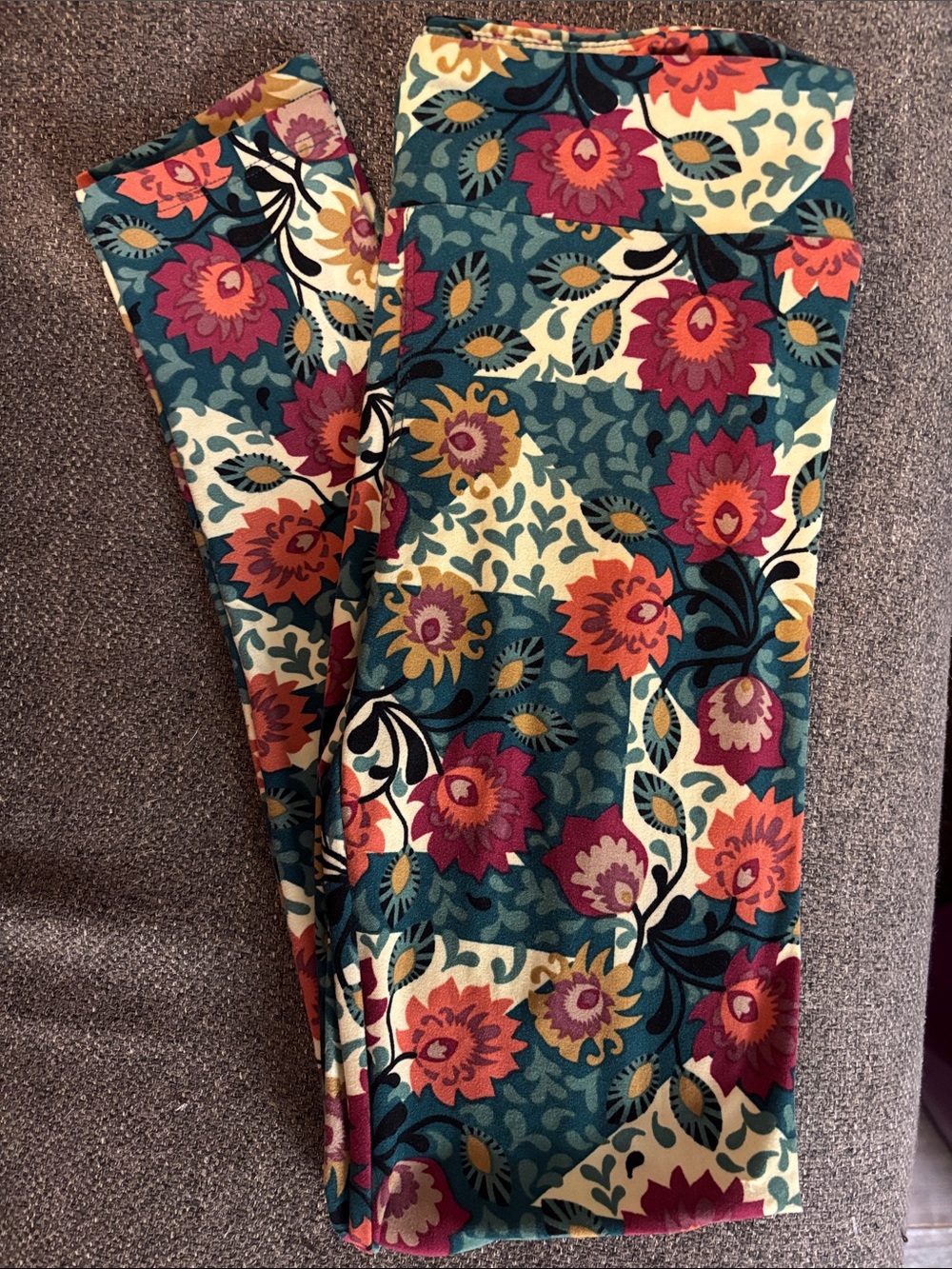 LuLaRoe Teal Floral Kids Leggings with Pink and Orange Blooms